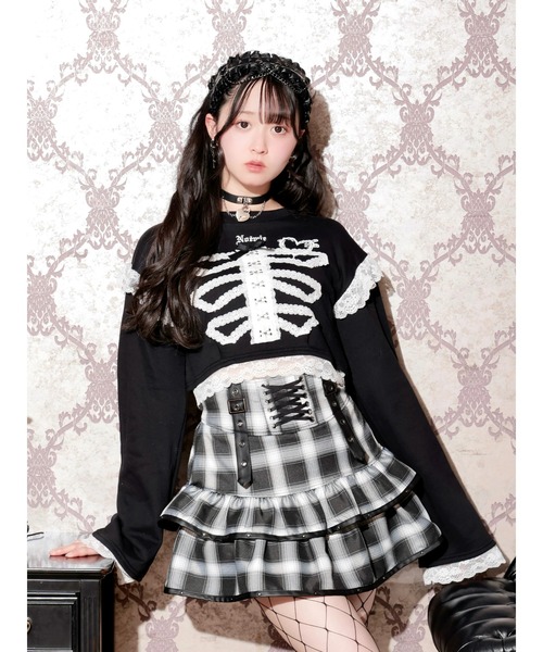 NOEMIE（ノエミー）の「ボーンレースショートカットソー（Tシャツ/カットソー・レディース・オフホワイト/ブラック/ピンク・M）」の3枚目の写真