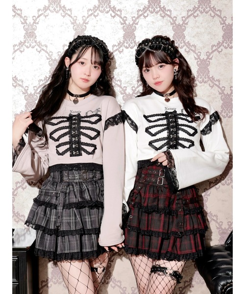 NOEMIE（ノエミー）の「ボーンレースショートカットソー（Tシャツ/カットソー・レディース・オフホワイト/ブラック/ピンク・M）」の4枚目の写真