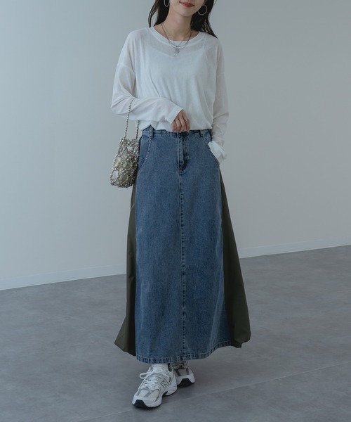 refinedworks（リファインドワークス）の「【refinedworks】デニム × ナイロン × バルーン の新型 スカート！（デニムスカート・レディース・ネイビー/ブラック・FREE）」の4枚目の写真