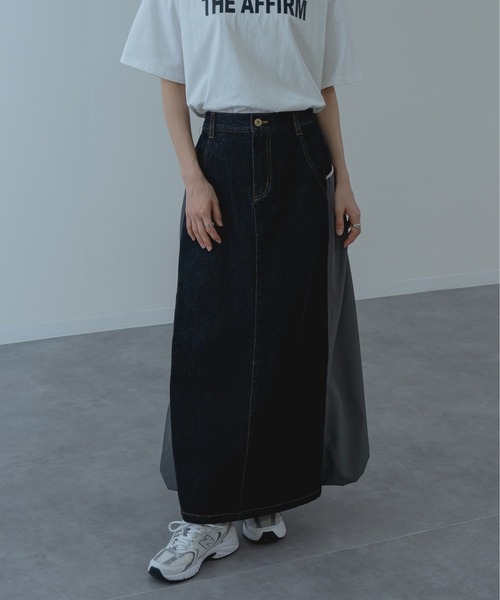 refinedworks（リファインドワークス）の「【refinedworks】デニム × ナイロン × バルーン の新型 スカート！（デニムスカート・レディース・ネイビー/ブラック・FREE）」の7枚目の写真