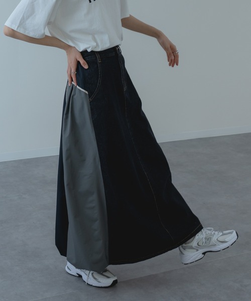 refinedworks（リファインドワークス）の「【refinedworks】デニム × ナイロン × バルーン の新型 スカート！（デニムスカート・レディース・ネイビー/ブラック・FREE）」の9枚目の写真