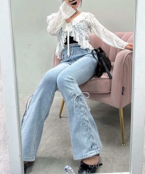 Another Branch olive des olive（アナザーブランチオリーブデオリーブ）の「サイドレースＵＰセミフレアデニム（その他パンツ・レディース・ケミカルウォッシュ/その他/スミクロ・MEDIUM/SMALL）」の22枚目の写真