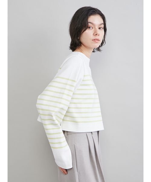 Mila Owen（ミラオーウェン）の「ボートネック短丈パネルボーダー（Tシャツ/カットソー・レディース・ブラック/ブルー/ライム・F）」の6枚目の写真