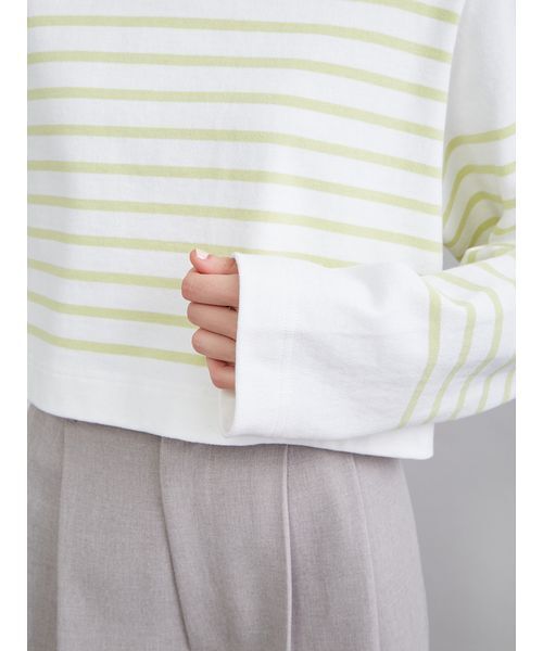 Mila Owen（ミラオーウェン）の「ボートネック短丈パネルボーダー（Tシャツ/カットソー・レディース・ブラック/ブルー/ライム・F）」の9枚目の写真