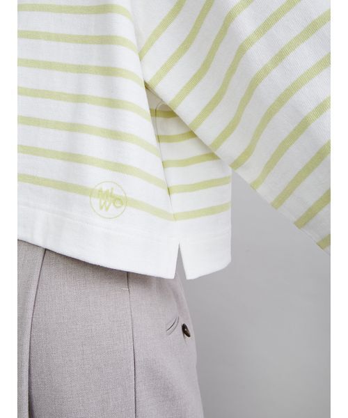 Mila Owen（ミラオーウェン）の「ボートネック短丈パネルボーダー（Tシャツ/カットソー・レディース・ブラック/ブルー/ライム・F）」の10枚目の写真