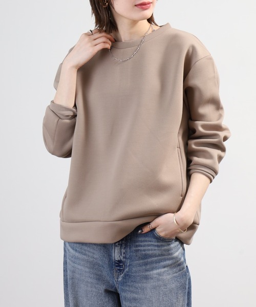 OMNES(オムネス)の「スポンジポンチ後裾ファスナープルオーバー(Tシャツ/カットソー・レディース・モカ/ネイビー・FREE)」の3枚目の写真