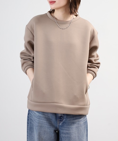 OMNES(オムネス)の「スポンジポンチ後裾ファスナープルオーバー(Tシャツ/カットソー・レディース・モカ/ネイビー・FREE)」の4枚目の写真