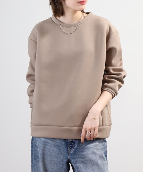OMNES(オムネス)の「スポンジポンチ後裾ファスナープルオーバー(Tシャツ/カットソー・レディース・モカ/ネイビー・FREE)」の5枚目の写真