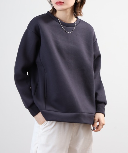 OMNES(オムネス)の「スポンジポンチ後裾ファスナープルオーバー(Tシャツ/カットソー・レディース・モカ/ネイビー・FREE)」の13枚目の写真