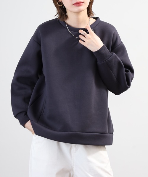 OMNES(オムネス)の「スポンジポンチ後裾ファスナープルオーバー(Tシャツ/カットソー・レディース・モカ/ネイビー・FREE)」の14枚目の写真