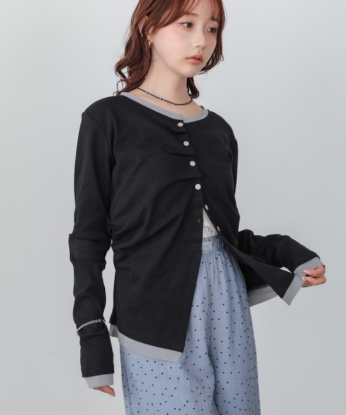 Bab（バブ）の「配色レイヤードドレープカーディガン（カーディガン/ボレロ・レディース・ブラック/ホワイト系その他/杢グレー・FREE）」の3枚目の写真
