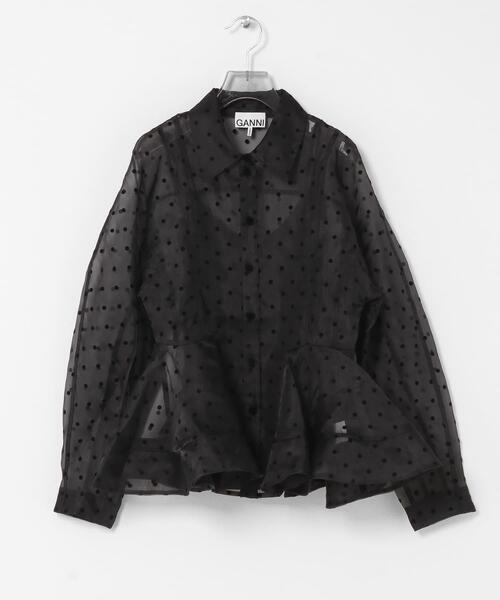 GANNI（ガニー）の「GANNI　FLOCKED ORGANZA PEPLUM SHIRTS（シャツ/ブラウス・レディース・ブラック・36）」の8枚目の写真