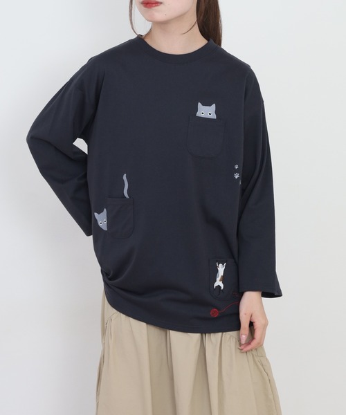Quelle Chance(ケルシャンス)の「多ポケット刺繍プルオーバー いろいろネコ 長袖(Tシャツ/カットソー・レディース・チャコールグレー/オートミール/ミント・L/M)」の20枚目の写真