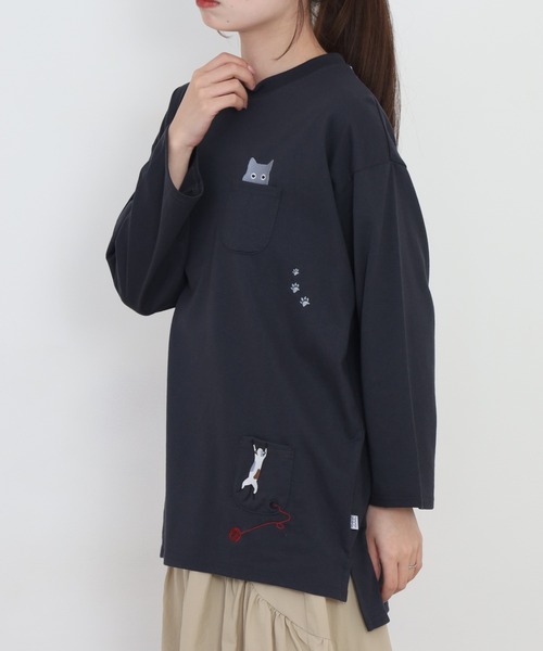 Quelle Chance(ケルシャンス)の「多ポケット刺繍プルオーバー いろいろネコ 長袖(Tシャツ/カットソー・レディース・チャコールグレー/オートミール/ミント・L/M)」の22枚目の写真