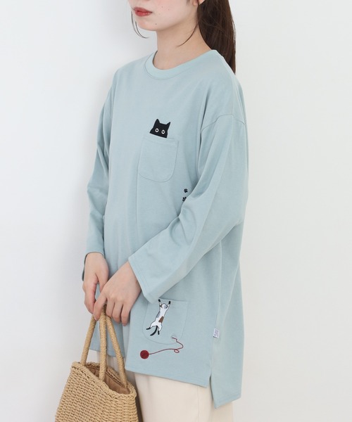 Quelle Chance(ケルシャンス)の「多ポケット刺繍プルオーバー いろいろネコ 長袖(Tシャツ/カットソー・レディース・チャコールグレー/オートミール/ミント・L/M)」の13枚目の写真