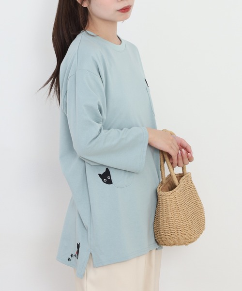 Quelle Chance(ケルシャンス)の「多ポケット刺繍プルオーバー いろいろネコ 長袖(Tシャツ/カットソー・レディース・チャコールグレー/オートミール/ミント・L/M)」の15枚目の写真