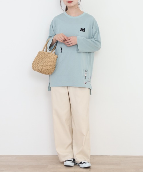Quelle Chance(ケルシャンス)の「多ポケット刺繍プルオーバー いろいろネコ 長袖(Tシャツ/カットソー・レディース・チャコールグレー/オートミール/ミント・L/M)」の18枚目の写真