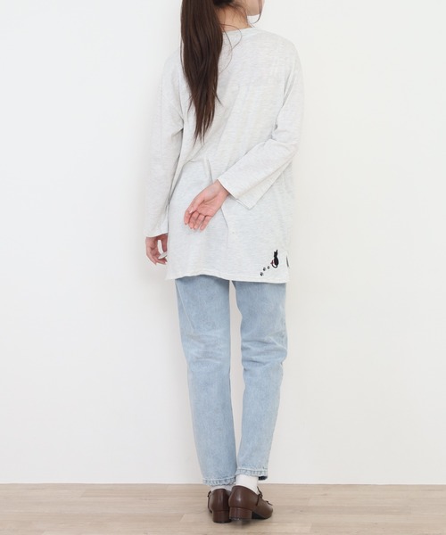 Quelle Chance(ケルシャンス)の「多ポケット刺繍プルオーバー いろいろネコ 長袖(Tシャツ/カットソー・レディース・チャコールグレー/オートミール/ミント・L/M)」の12枚目の写真