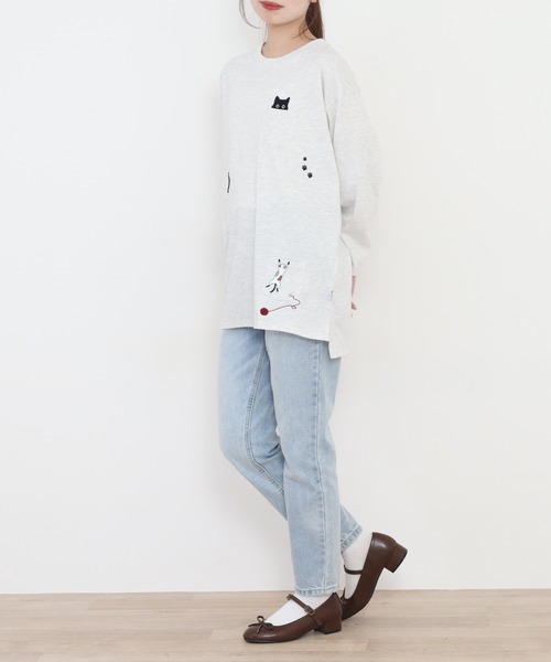 Quelle Chance(ケルシャンス)の「多ポケット刺繍プルオーバー いろいろネコ 長袖(Tシャツ/カットソー・レディース・チャコールグレー/オートミール/ミント・L/M)」の10枚目の写真