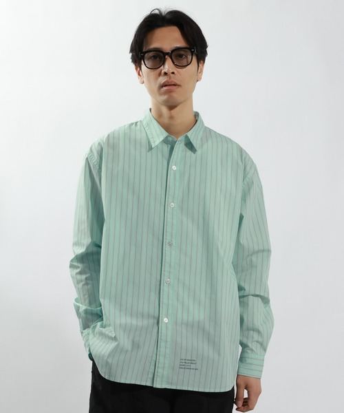 BAYFLOW（ベイフロー）の「【吸水速乾・イージーケア・ストレッチ】SOLOTEXストライプシャツ（シャツ/ブラウス・メンズ・グリーン/サックスブルー・LARGE/MEDIUM）」の2枚目の写真