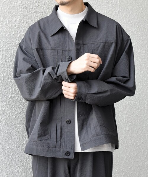 SHIPS any(シップス エニィ)の「SHIPS any:〈撥水/軽量/ストレッチ〉SOLOTEX(R) シアサッカー トラック ブルゾン 26SS(セットアップ対応)◇(ブルゾン・メンズ・チャコールグレー/キャメル/ダークブルー/ネイビー・SMALL/LARGE/MEDIUM)」の10枚目の写真