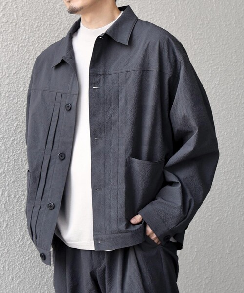 SHIPS any(シップス エニィ)の「SHIPS any:〈撥水/軽量/ストレッチ〉SOLOTEX(R) シアサッカー トラック ブルゾン 26SS(セットアップ対応)◇(ブルゾン・メンズ・チャコールグレー/キャメル/ダークブルー/ネイビー・SMALL/LARGE/MEDIUM)」の12枚目の写真