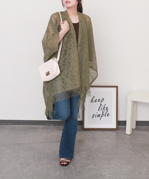 libelle more（リベル モア）の「総レース裾フリンジストールカーディガン（カーディガン/ボレロ・レディース・ベージュ/グレイッシュブルー/オフホワイト/カーキ/ブラック・M）」の5枚目の写真