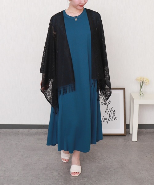 libelle more（リベル モア）の「総レース裾フリンジストールカーディガン（カーディガン/ボレロ・レディース・ベージュ/グレイッシュブルー/オフホワイト/カーキ/ブラック・M）」の3枚目の写真