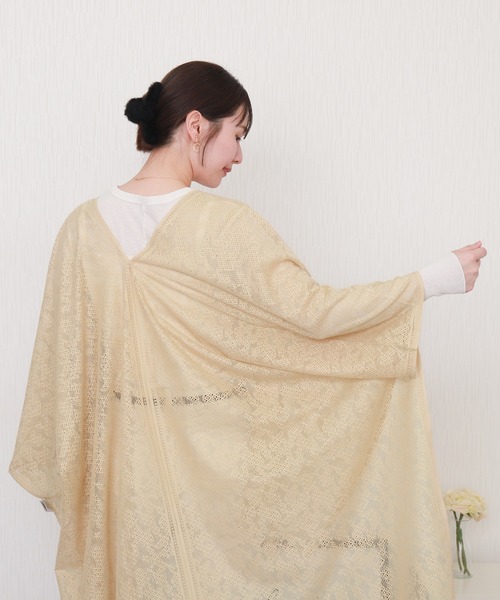 libelle more（リベル モア）の「総レース裾フリンジストールカーディガン（カーディガン/ボレロ・レディース・ベージュ/グレイッシュブルー/オフホワイト/カーキ/ブラック・M）」の10枚目の写真