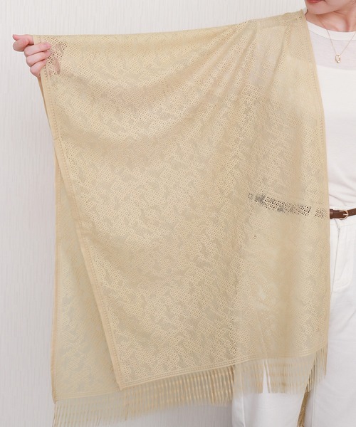 libelle more（リベル モア）の「総レース裾フリンジストールカーディガン（カーディガン/ボレロ・レディース・ベージュ/グレイッシュブルー/オフホワイト/カーキ/ブラック・M）」の11枚目の写真