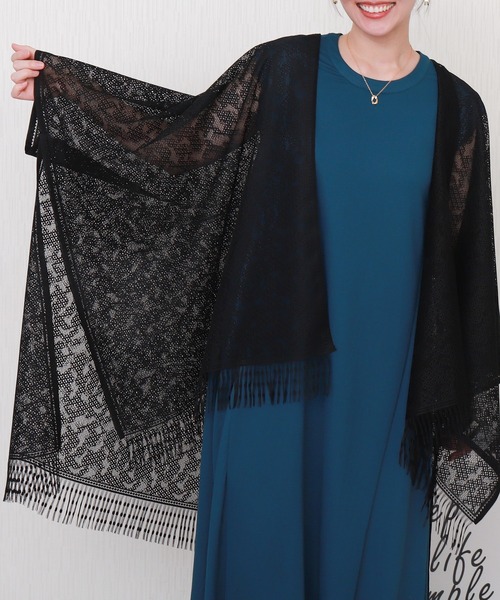 libelle more（リベル モア）の「総レース裾フリンジストールカーディガン（カーディガン/ボレロ・レディース・ベージュ/グレイッシュブルー/オフホワイト/カーキ/ブラック・M）」の14枚目の写真