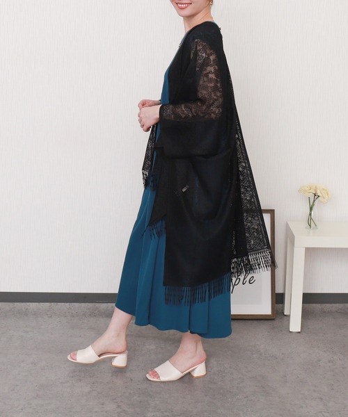 libelle more（リベル モア）の「総レース裾フリンジストールカーディガン（カーディガン/ボレロ・レディース・ベージュ/グレイッシュブルー/オフホワイト/カーキ/ブラック・M）」の15枚目の写真