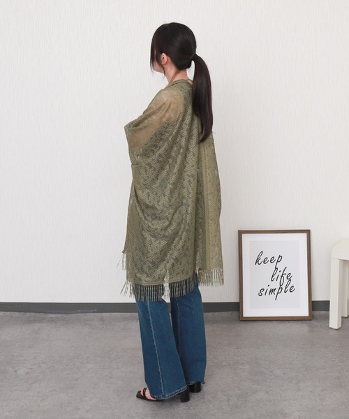 libelle more（リベル モア）の「総レース裾フリンジストールカーディガン（カーディガン/ボレロ・レディース・ベージュ/グレイッシュブルー/オフホワイト/カーキ/ブラック・M）」の22枚目の写真