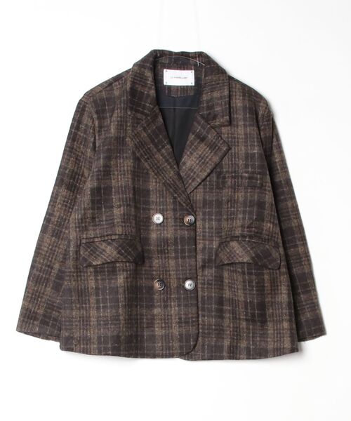 LA POMME petit(ラポミ・プチ)の「Moss Green Plaid Coat(チェスターコート・レディース・ブラック・SMALL)」の1枚目の写真