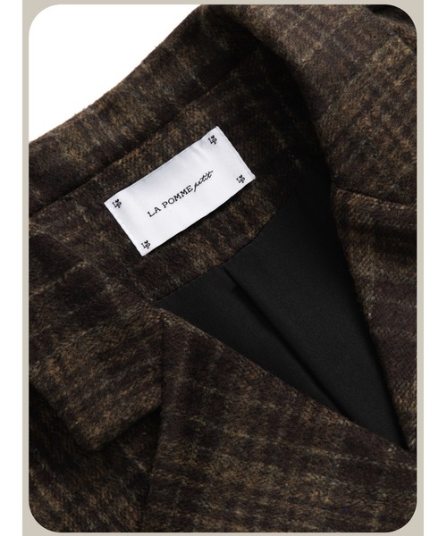 LA POMME petit(ラポミ・プチ)の「Moss Green Plaid Coat(チェスターコート・レディース・ブラック・SMALL)」の7枚目の写真