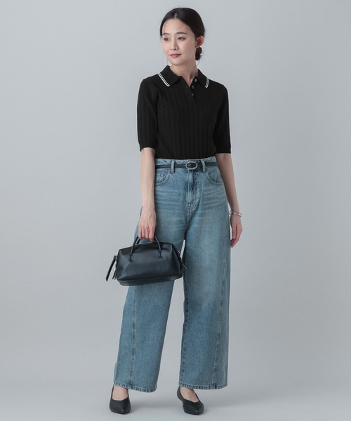 GLOBAL WORK(グローバルワーク)の「MATINEE LINE/ニットポロプルオーバー5分袖/646674(ニット/セーター・レディース・ブラック/ベージュ系その他3/グリーン・MEDIUM/LARGE)」の4枚目の写真