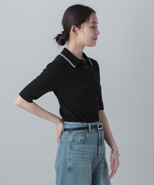 GLOBAL WORK(グローバルワーク)の「MATINEE LINE/ニットポロプルオーバー5分袖/646674(ニット/セーター・レディース・ブラック/ベージュ系その他3/グリーン・MEDIUM/LARGE)」の7枚目の写真