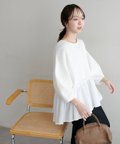 DISCOAT（ディスコート）の「【WEB限定】裾布帛ドッキングプルオーバー（Tシャツ/カットソー・レディース・ブラック/ホワイト/グレイッシュベージュ・MEDIUM）」の18枚目の写真