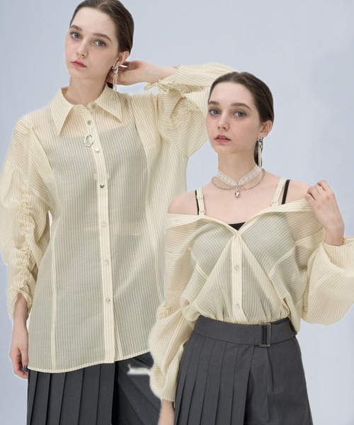 HARE（ハレ）の「【接触冷感/イージーケア】マルチWAYシアーオフショルシャツ(HARE)（シャツ/ブラウス・レディース・ブルー/イエロー/ホワイト/ブラック・FREE）」の4枚目の写真