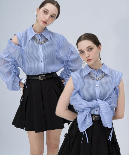 HARE（ハレ）の「【接触冷感/イージーケア】マルチWAYシアーオフショルシャツ(HARE)（シャツ/ブラウス・レディース・ブルー/イエロー/ホワイト/ブラック・FREE）」の3枚目の写真