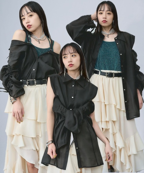 HARE（ハレ）の「【接触冷感/イージーケア】マルチWAYシアーオフショルシャツ(HARE)（シャツ/ブラウス・レディース・ブルー/イエロー/ホワイト/ブラック・FREE）」の2枚目の写真