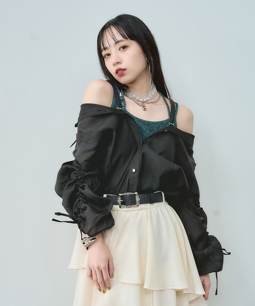 HARE（ハレ）の「【接触冷感/イージーケア】マルチWAYシアーオフショルシャツ(HARE)（シャツ/ブラウス・レディース・ブルー/イエロー/ホワイト/ブラック・FREE）」の8枚目の写真