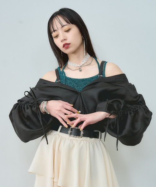 HARE（ハレ）の「【接触冷感/イージーケア】マルチWAYシアーオフショルシャツ(HARE)（シャツ/ブラウス・レディース・ブルー/イエロー/ホワイト/ブラック・FREE）」の9枚目の写真