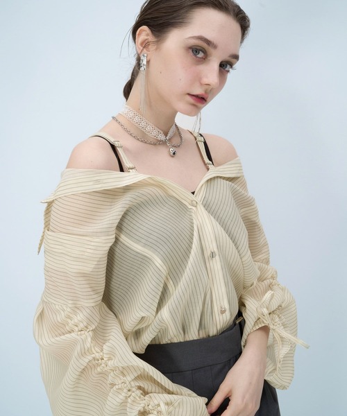 HARE（ハレ）の「【接触冷感/イージーケア】マルチWAYシアーオフショルシャツ(HARE)（シャツ/ブラウス・レディース・ブルー/イエロー/ホワイト/ブラック・FREE）」の14枚目の写真