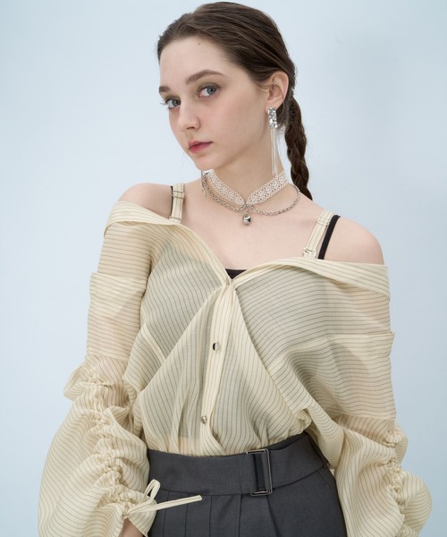 HARE（ハレ）の「【接触冷感/イージーケア】マルチWAYシアーオフショルシャツ(HARE)（シャツ/ブラウス・レディース・ブルー/イエロー/ホワイト/ブラック・FREE）」の15枚目の写真