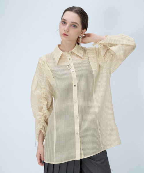 HARE（ハレ）の「【接触冷感/イージーケア】マルチWAYシアーオフショルシャツ(HARE)（シャツ/ブラウス・レディース・ブルー/イエロー/ホワイト/ブラック・FREE）」の17枚目の写真