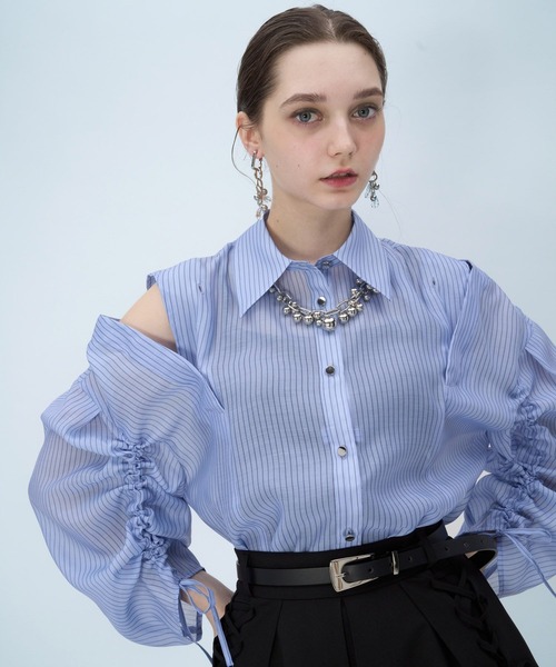 HARE（ハレ）の「【接触冷感/イージーケア】マルチWAYシアーオフショルシャツ(HARE)（シャツ/ブラウス・レディース・ブルー/イエロー/ホワイト/ブラック・FREE）」の19枚目の写真