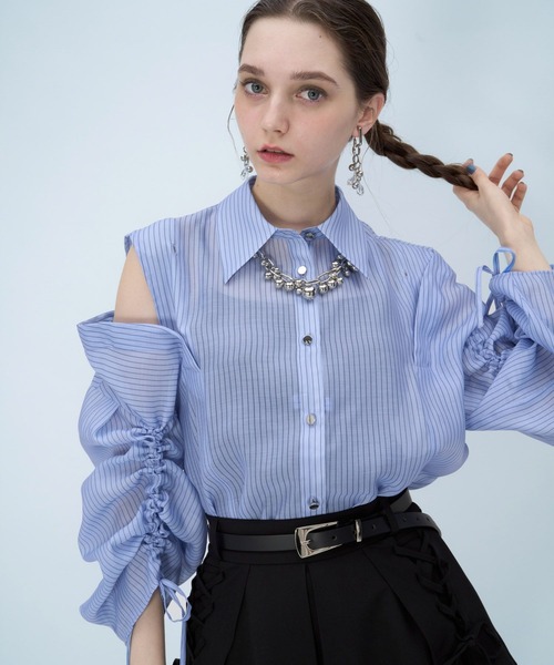 HARE（ハレ）の「【接触冷感/イージーケア】マルチWAYシアーオフショルシャツ(HARE)（シャツ/ブラウス・レディース・ブルー/イエロー/ホワイト/ブラック・FREE）」の20枚目の写真