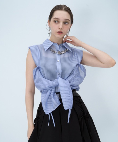 HARE（ハレ）の「【接触冷感/イージーケア】マルチWAYシアーオフショルシャツ(HARE)（シャツ/ブラウス・レディース・ブルー/イエロー/ホワイト/ブラック・FREE）」の21枚目の写真