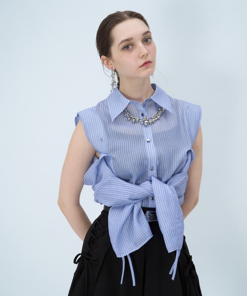 HARE（ハレ）の「【接触冷感/イージーケア】マルチWAYシアーオフショルシャツ(HARE)（シャツ/ブラウス・レディース・ブルー/イエロー/ホワイト/ブラック・FREE）」の22枚目の写真